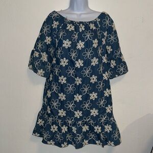 Beige by Eci Denim Embroidered of Shoulder Dress.